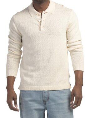 NN07 Men's Cream Knit Long Sleeve Polo Sweater